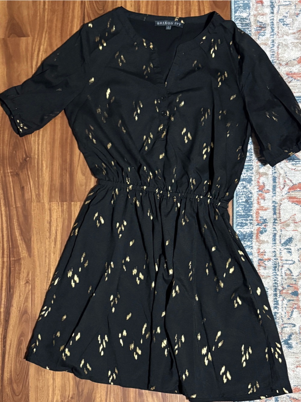 Brixon Ivy Black dress with gold brush stroke Print